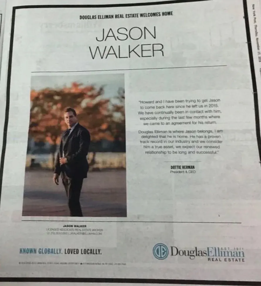 His Douglas Elliman advertisement in print