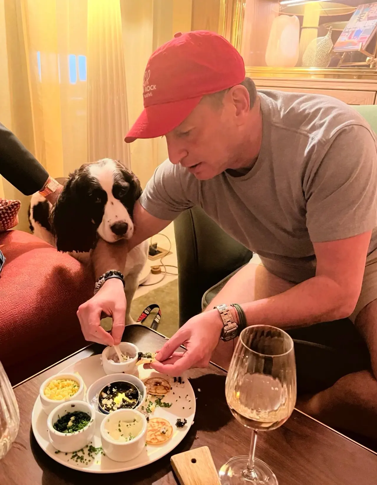 Sharing dinner with a dog
