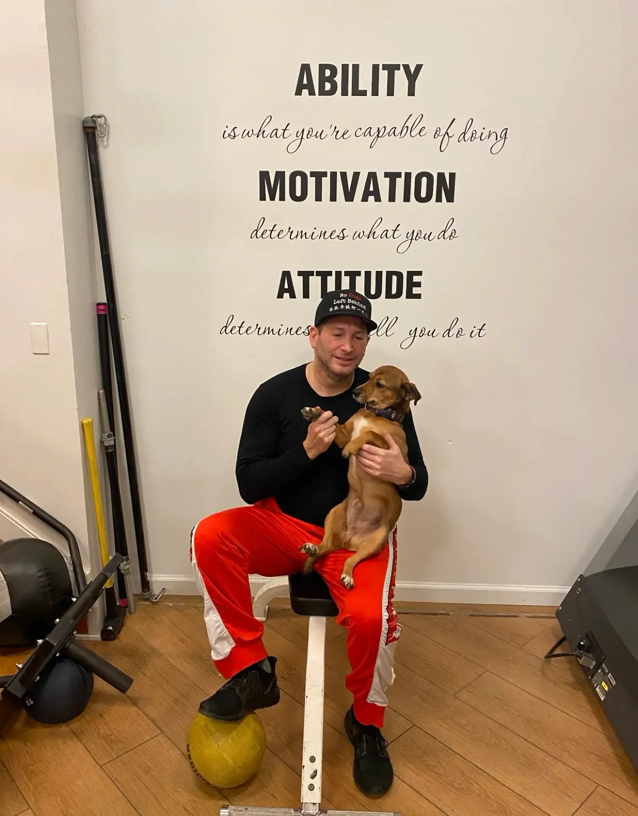 At the gym with a dog