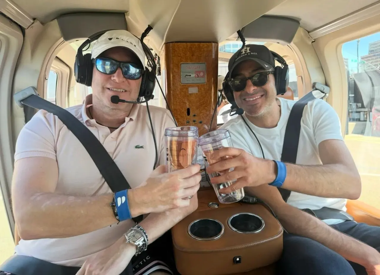 In a helicopter with a client